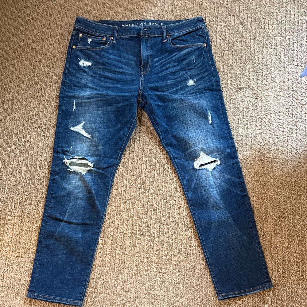 American Eagle Outfitters Men's Ripped Dark Blue Skinny Jeans
